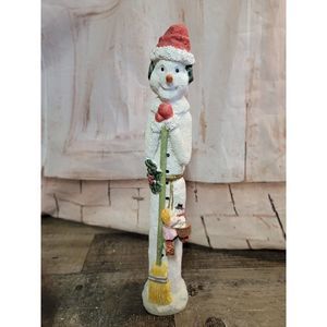 Ceramic tall snowman broom toys doll drum mistletoe Xmas figure decor